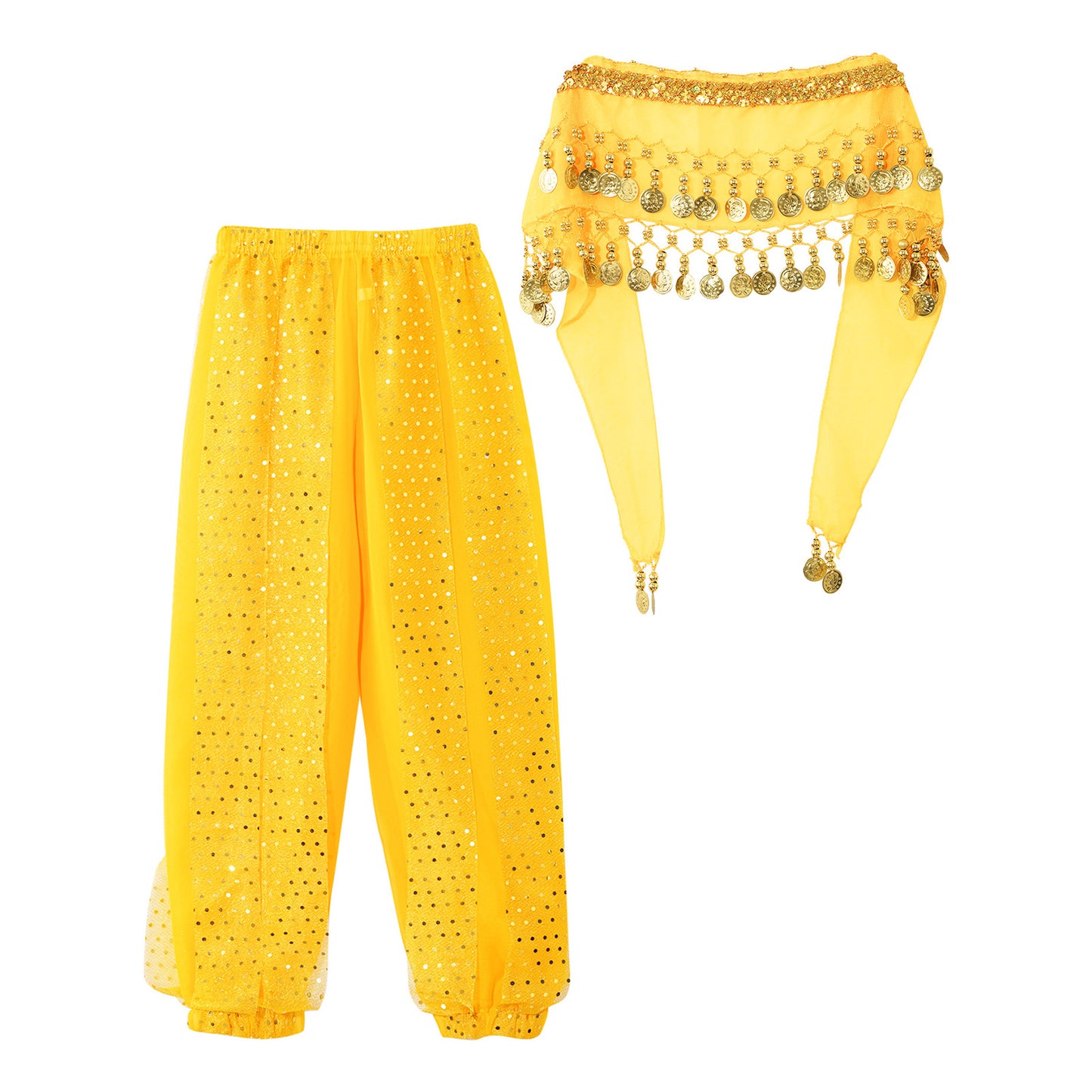 Kids' Belly Dance Costume Set - Sequined Pants & Beaded Hip Scarf