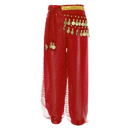 Kids' Belly Dance Costume Set - Sequined Pants & Beaded Hip Scarf