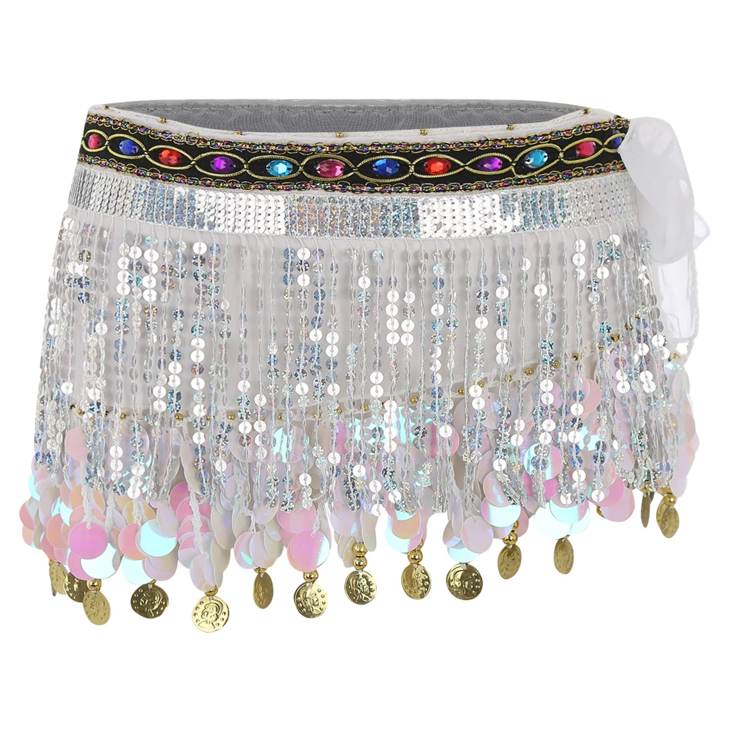 Women's Belly Dance Hip Scarf – Sequin Tassel Lace-Up Skirt for Cha-Cha & Tango