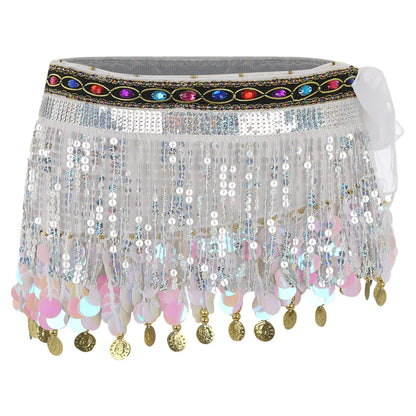 Women's Belly Dance Hip Scarf – Sequin Tassel Lace-Up Skirt for Cha-Cha & Tango