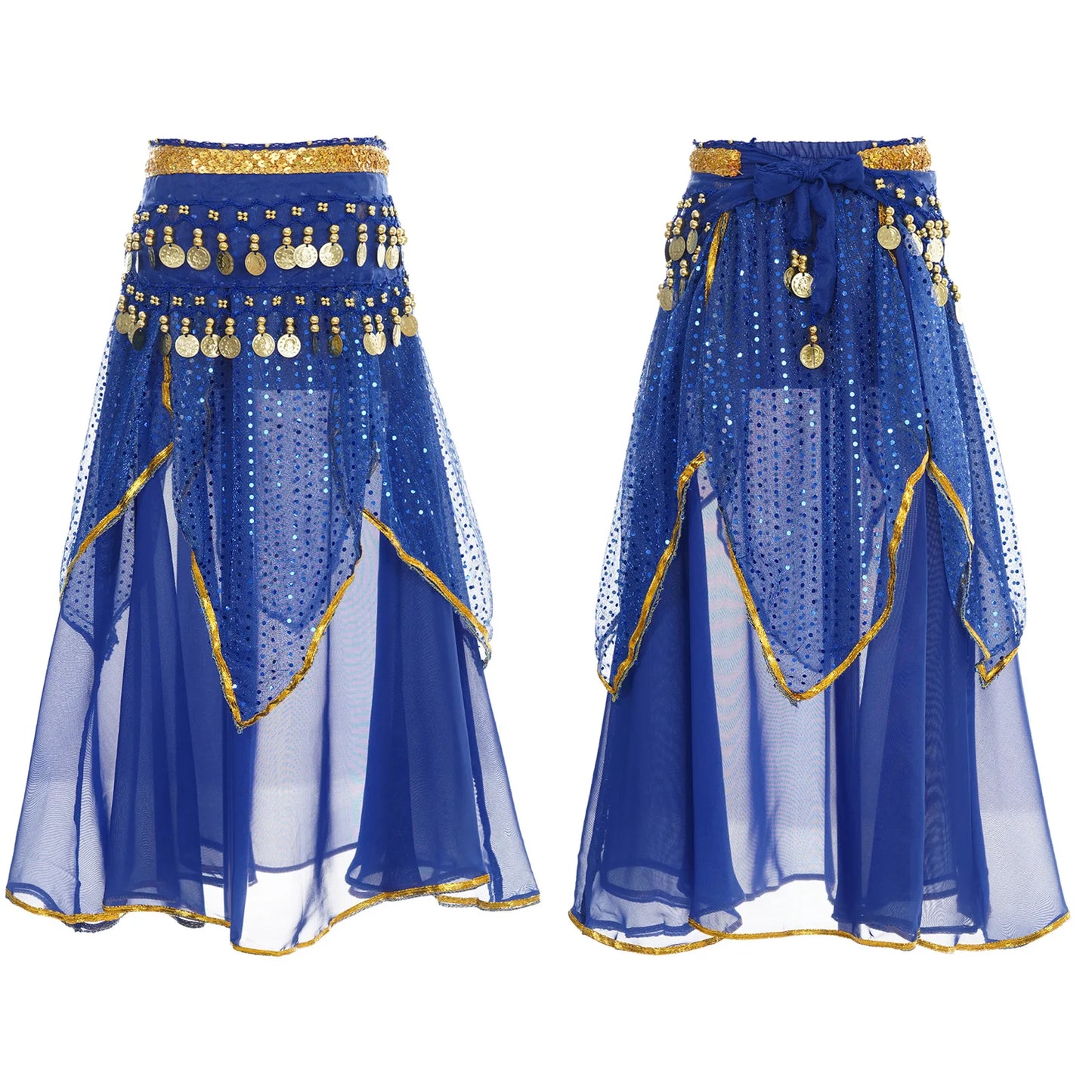 Girls Sequined Belly Dance Skirt with Beads & Coins