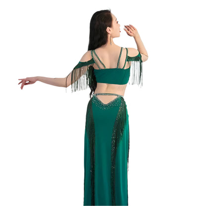 Short Sleeves Top + Long Skirt 2-Piece Belly Dance Performance Set