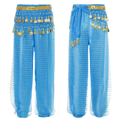 Kids' Belly Dance Costume Set - Sequined Pants & Beaded Hip Scarf