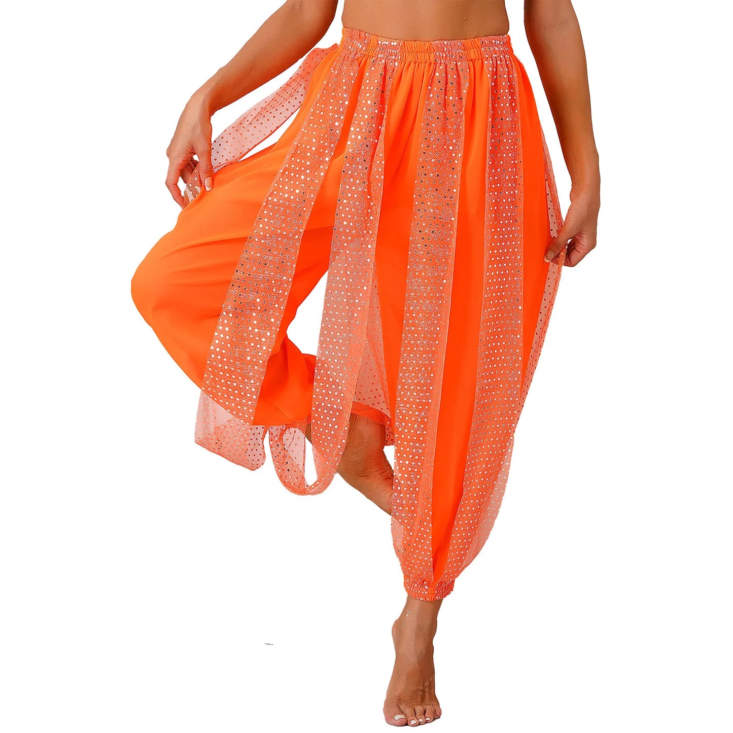 Sequin Split-Side Belly Dance Harem Pants – Built-in Shorts