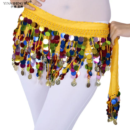 Colorful Double-Layer Sequin Tassel Belly Dance Hip Scarf