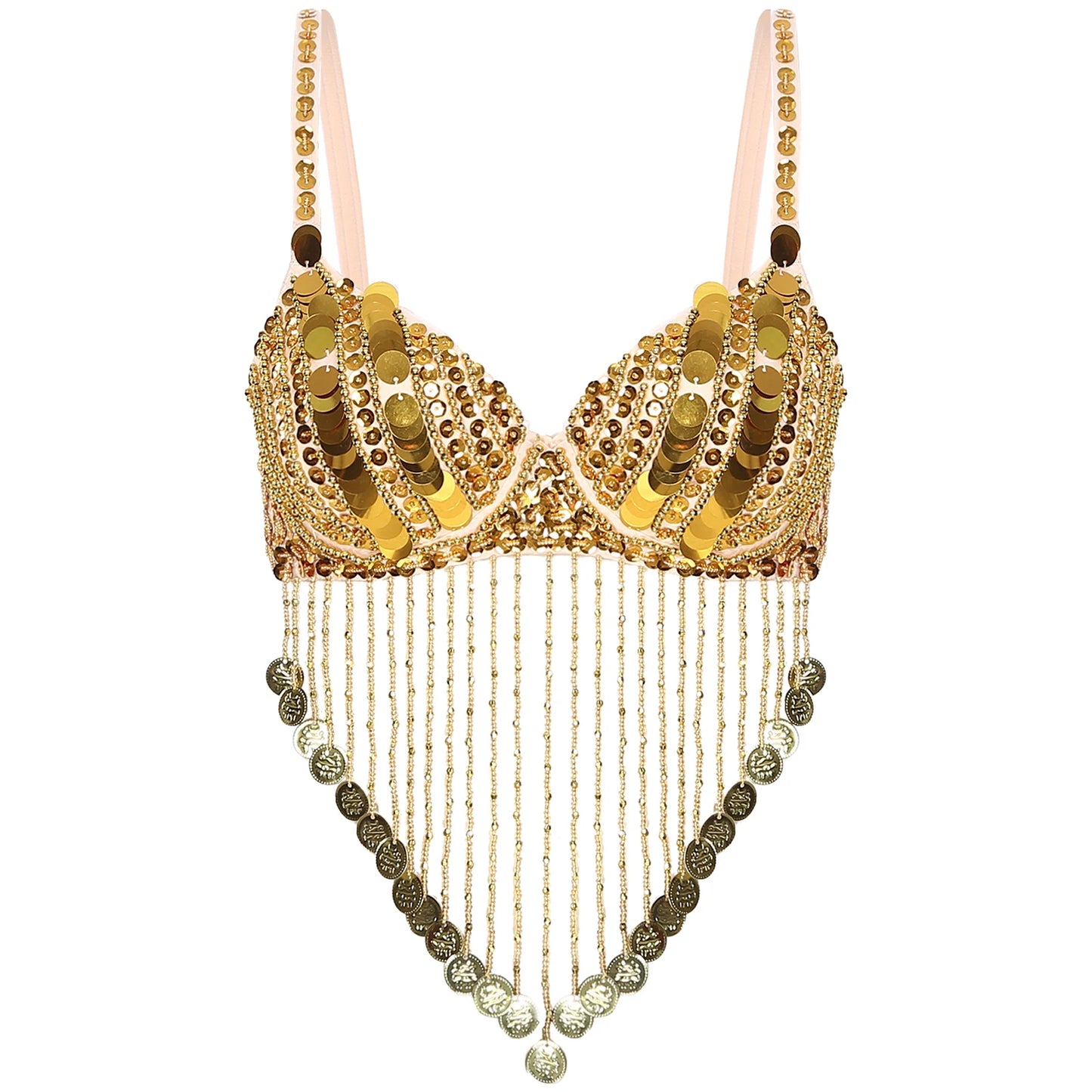 Belly Dance Bra with Beaded Tassels & Sequins