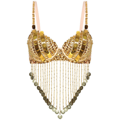 Belly Dance Bra with Beaded Tassels & Sequins