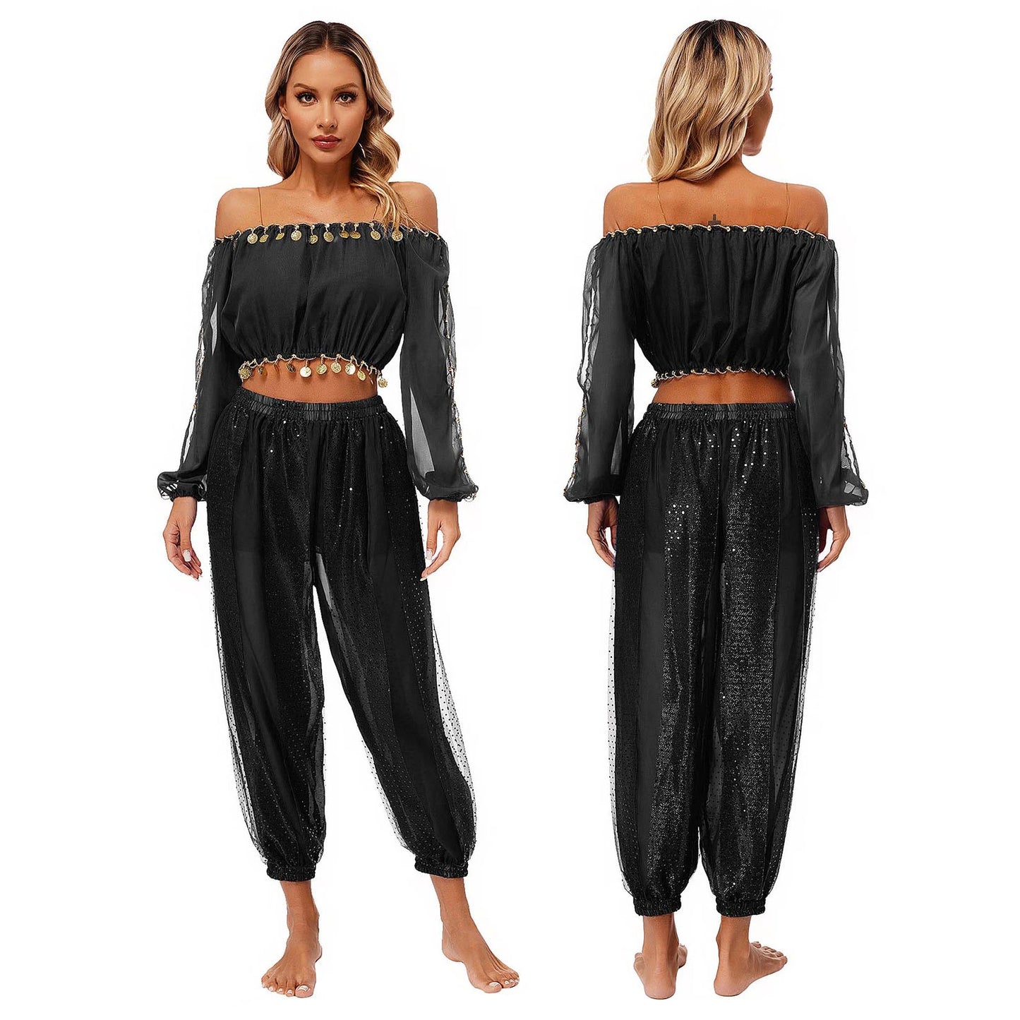 Belly Dance 2-Piece Set (Off-Shoulder Crop Top & Pants)