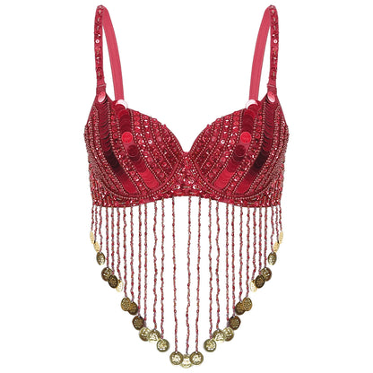 Belly Dance Bra with Beaded Tassels & Sequins