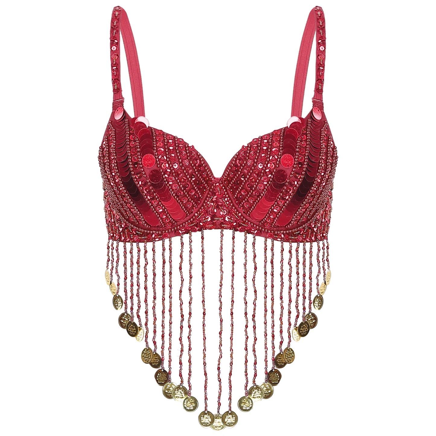 Belly Dance Bra with Beaded Tassels & Sequins