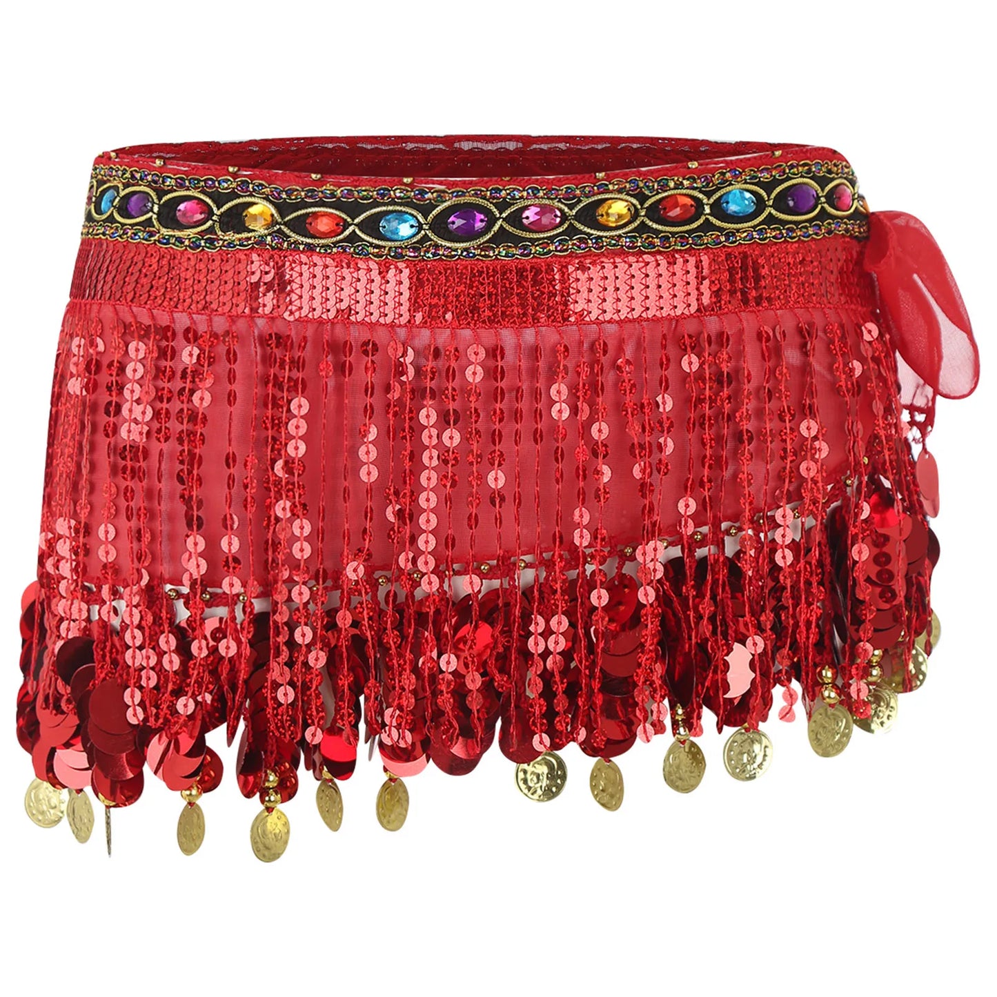 Women's Belly Dance Hip Scarf – Sequin Tassel Lace-Up Skirt for Cha-Cha & Tango