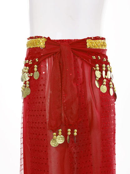 Kids' Belly Dance Costume Set - Sequined Pants & Beaded Hip Scarf