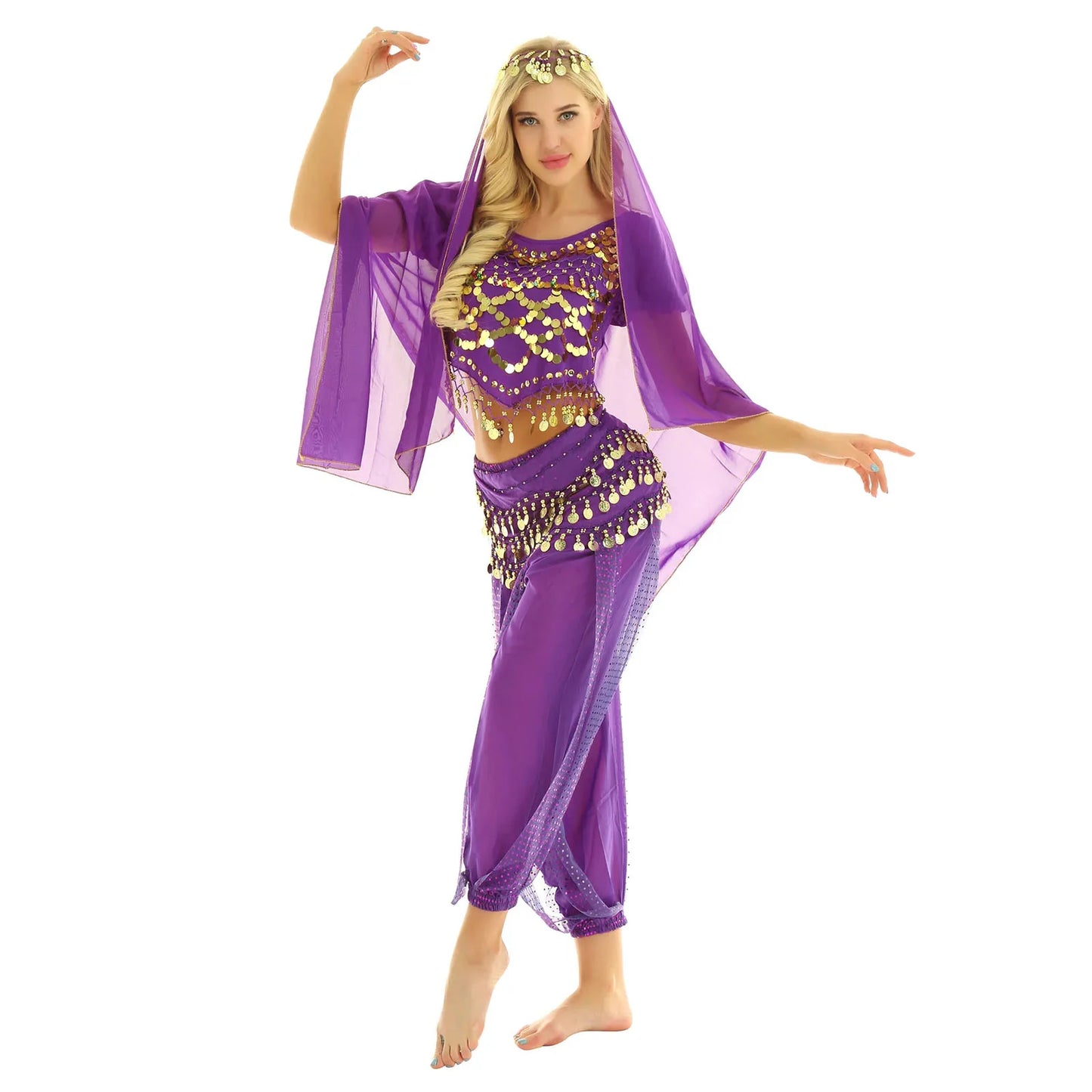 Belly Dance Costume Set – Coin Tassel Top, Harem Pants & Accessories