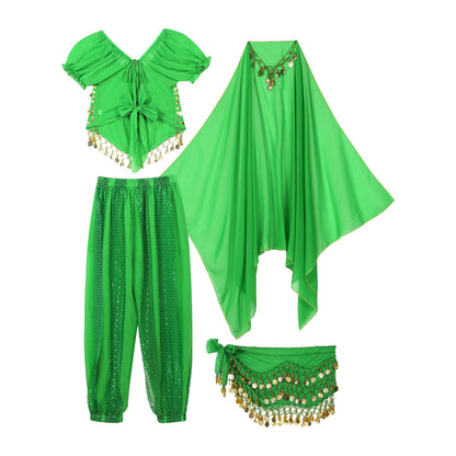 Belly Dance Costume Set – Coin Tassel Top, Harem Pants & Accessories