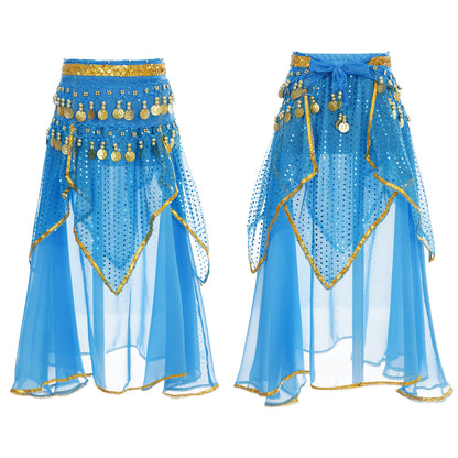 Girls Sequined Belly Dance Skirt with Beads & Coins