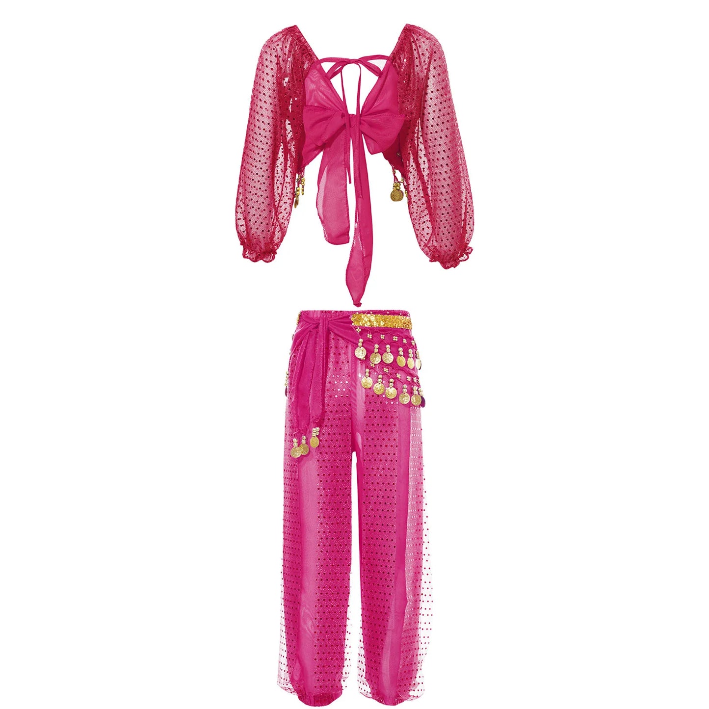 Kids' Belly Dance Outfit - Sequin Crop Top, Pants & Hip Scarf