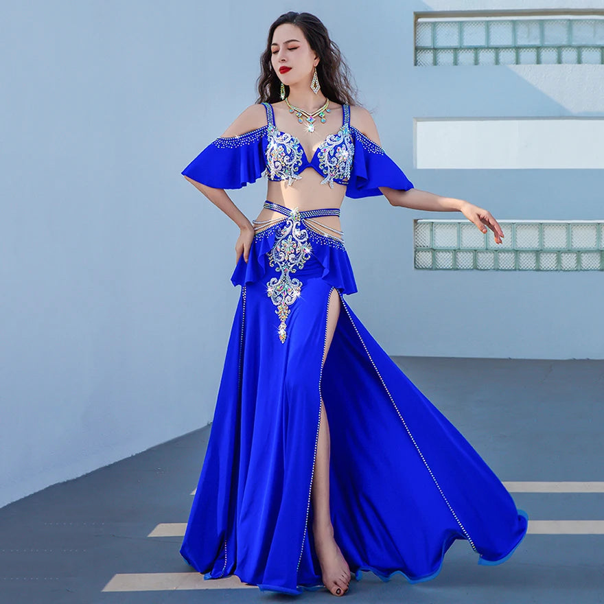 Solar Radiance: Open-Shoulder Belly Dance Costume with Sleeves