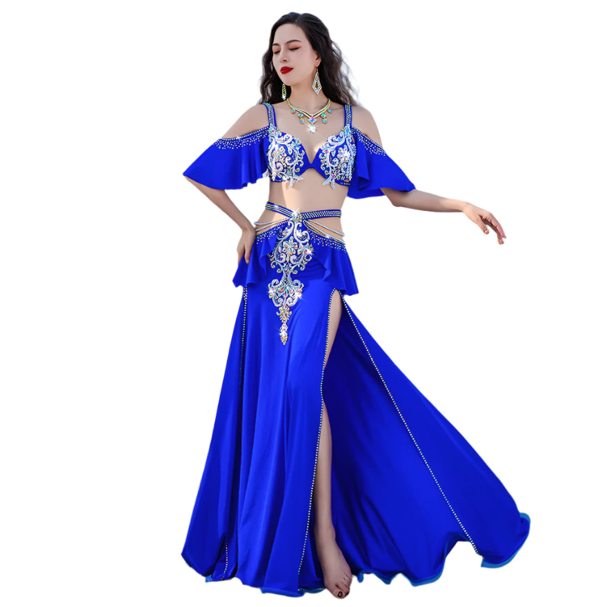 Solar Radiance: Open-Shoulder Belly Dance Costume with Sleeves