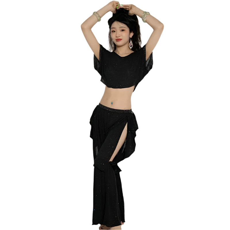 Belly Dance Practice Clothes Set – Short Sleeves Top & Trousers (2pcs)