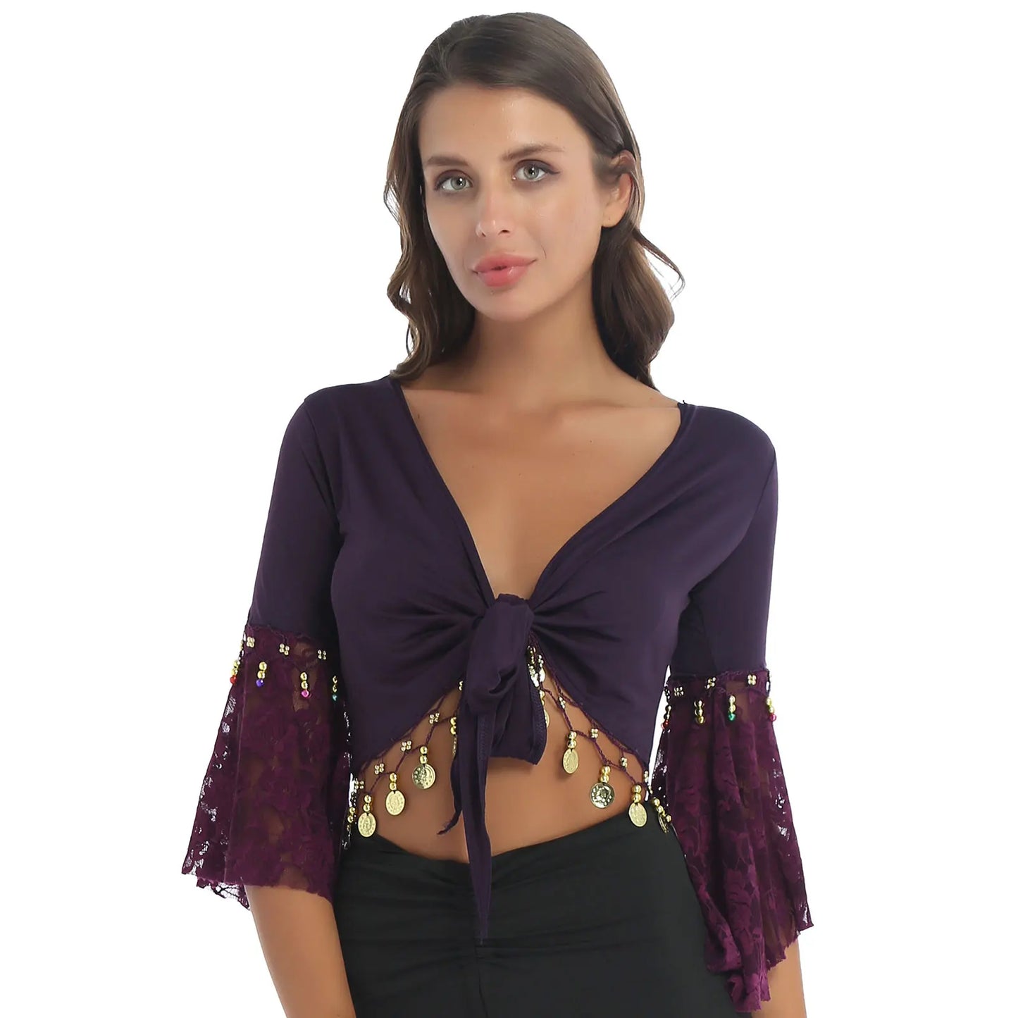 Flare Sleeve Tassel Crop Top