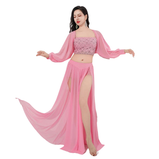 3-Piece Belly Dance Class Wear Set (Top, Skirt & Waistcoat)