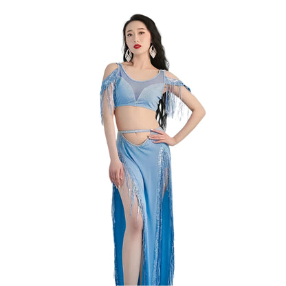 Short Sleeves Top + Long Skirt 2-Piece Belly Dance Performance Set