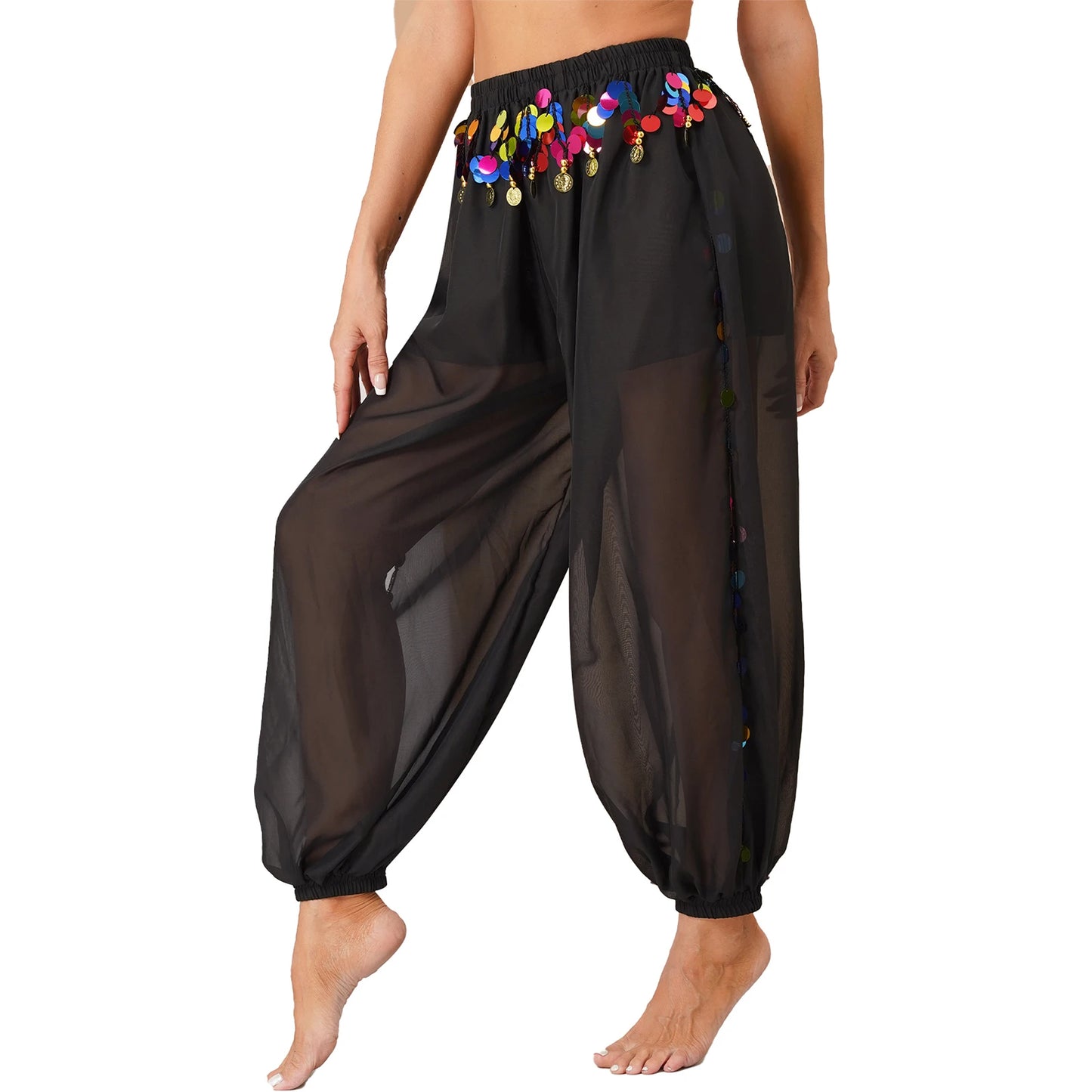 Sequin Split-Side Belly Dance Harem Pants – Built-in Shorts