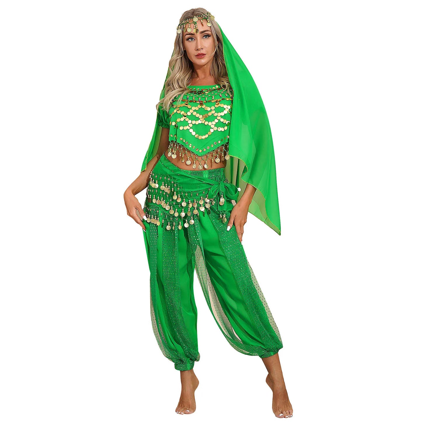 4 Pcs Belly Dance Costume Set – Sparkle and Shine on the Dance Floor!