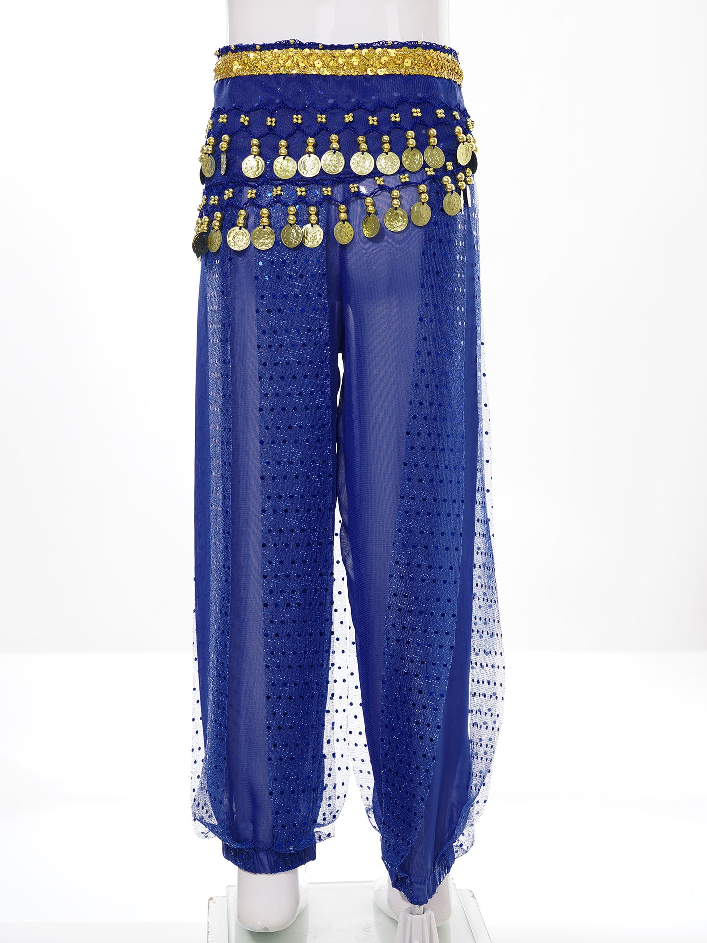 Kids' Belly Dance Costume Set - Sequined Pants & Beaded Hip Scarf