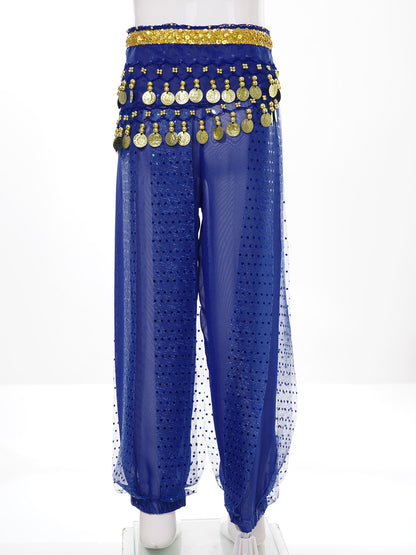 Kids' Belly Dance Costume Set - Sequined Pants & Beaded Hip Scarf