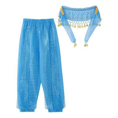 Kids' Belly Dance Costume Set - Sequined Pants & Beaded Hip Scarf