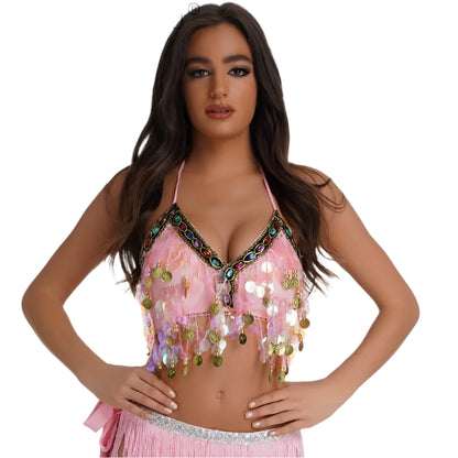 Adjustable Sequin Belly Dance Bra Top