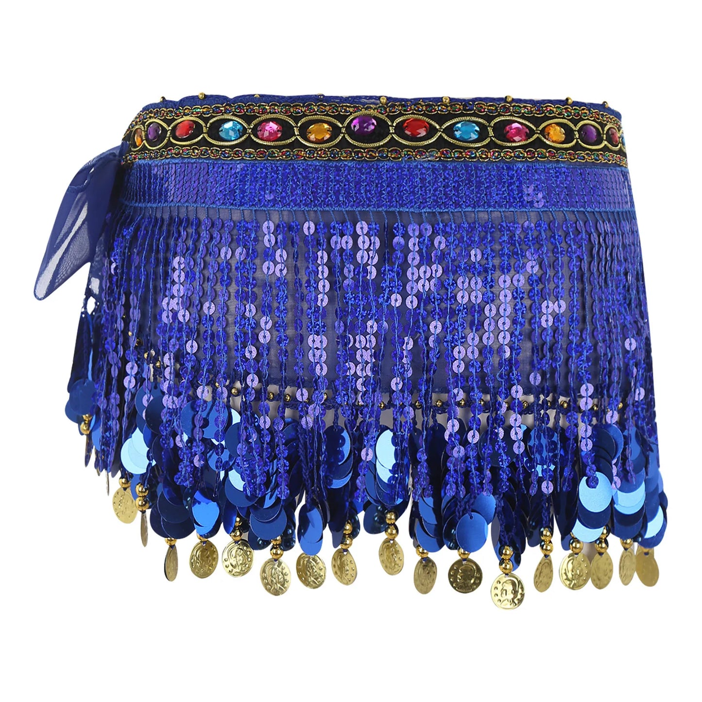 Women's Belly Dance Hip Scarf – Sequin Tassel Lace-Up Skirt for Cha-Cha & Tango