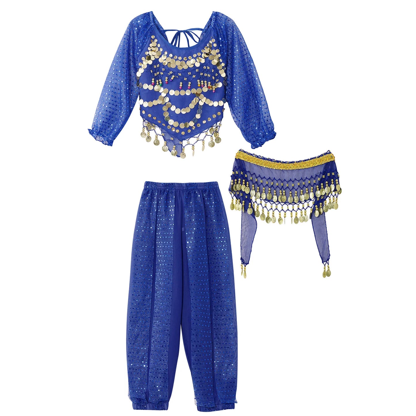 Kids' Belly Dance Outfit - Sequin Crop Top, Pants & Hip Scarf