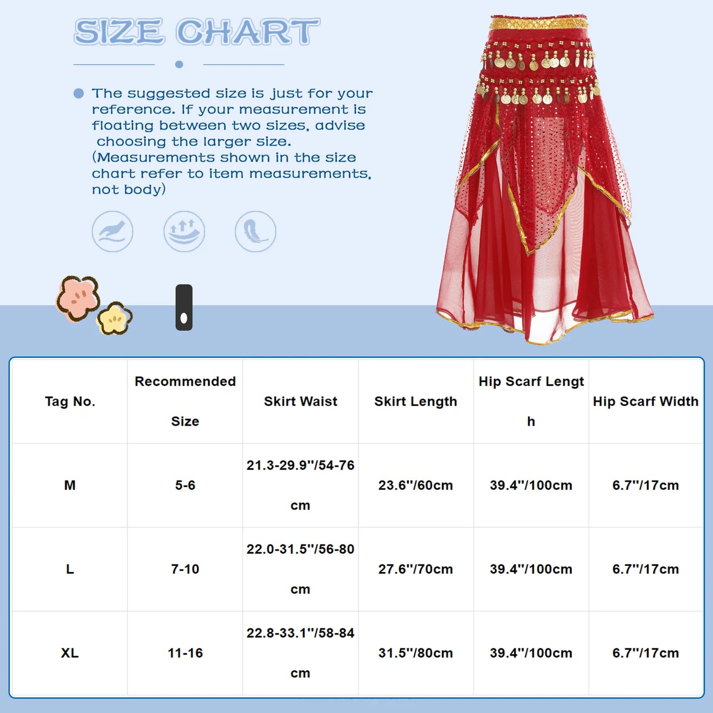 Girls Sequined Belly Dance Skirt with Beads & Coins