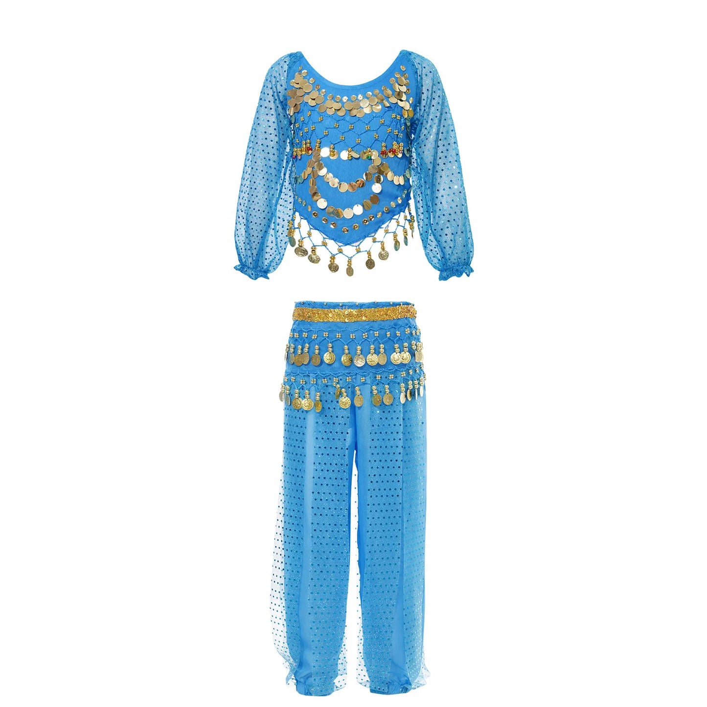 Kids' Belly Dance Outfit - Sequin Crop Top, Pants & Hip Scarf