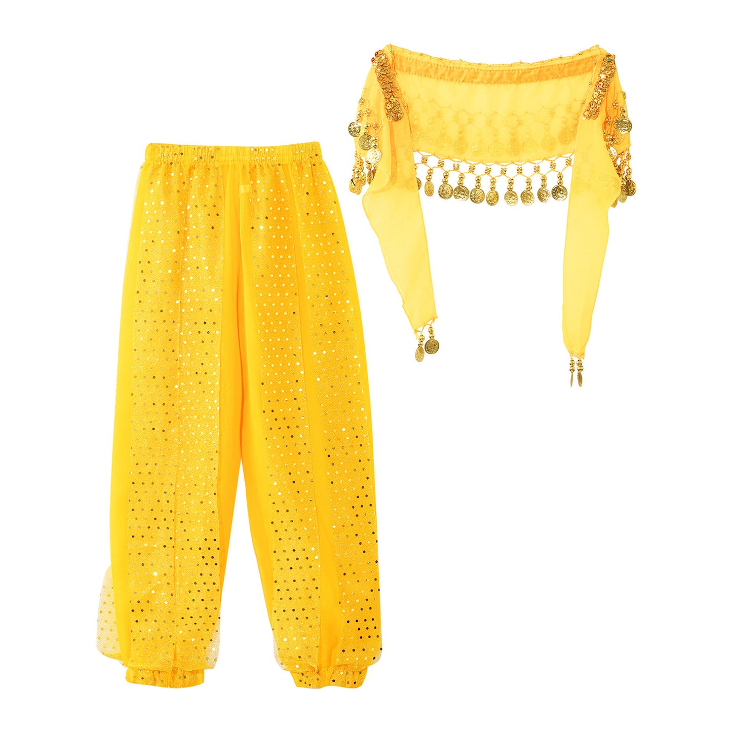 Kids' Belly Dance Costume Set - Sequined Pants & Beaded Hip Scarf