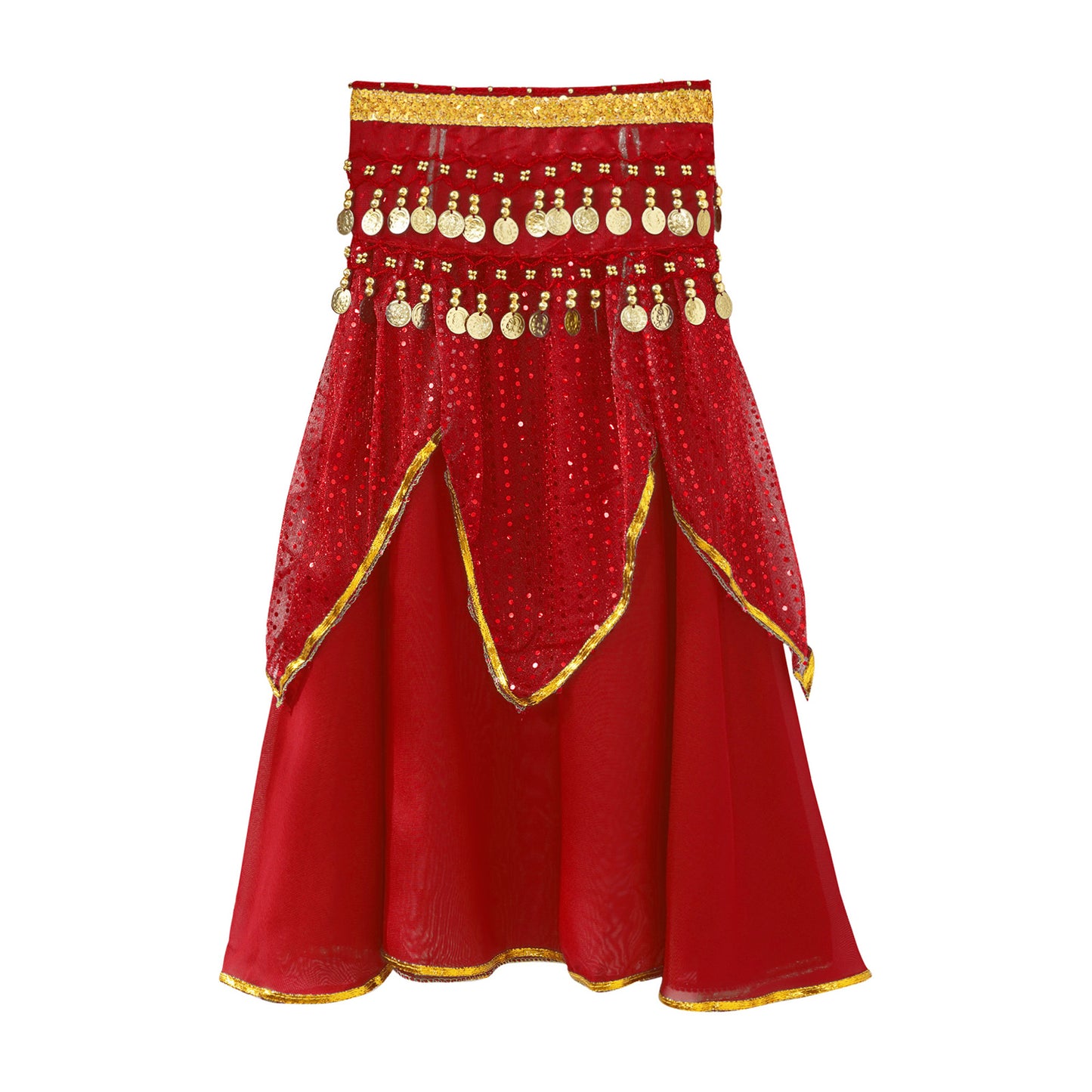 Girls Sequined Belly Dance Skirt with Beads & Coins