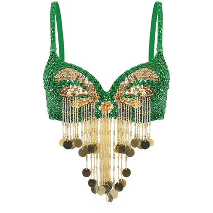 Belly Dance Bra with Beaded Tassels & Sequins