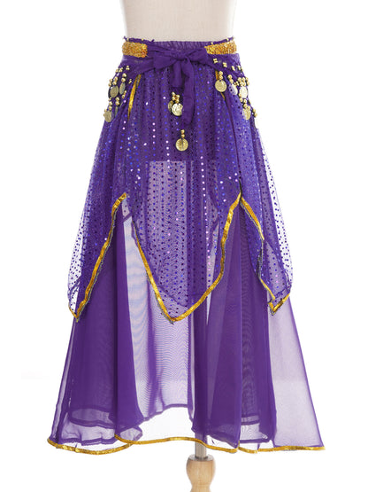 Girls Sequined Belly Dance Skirt with Beads & Coins