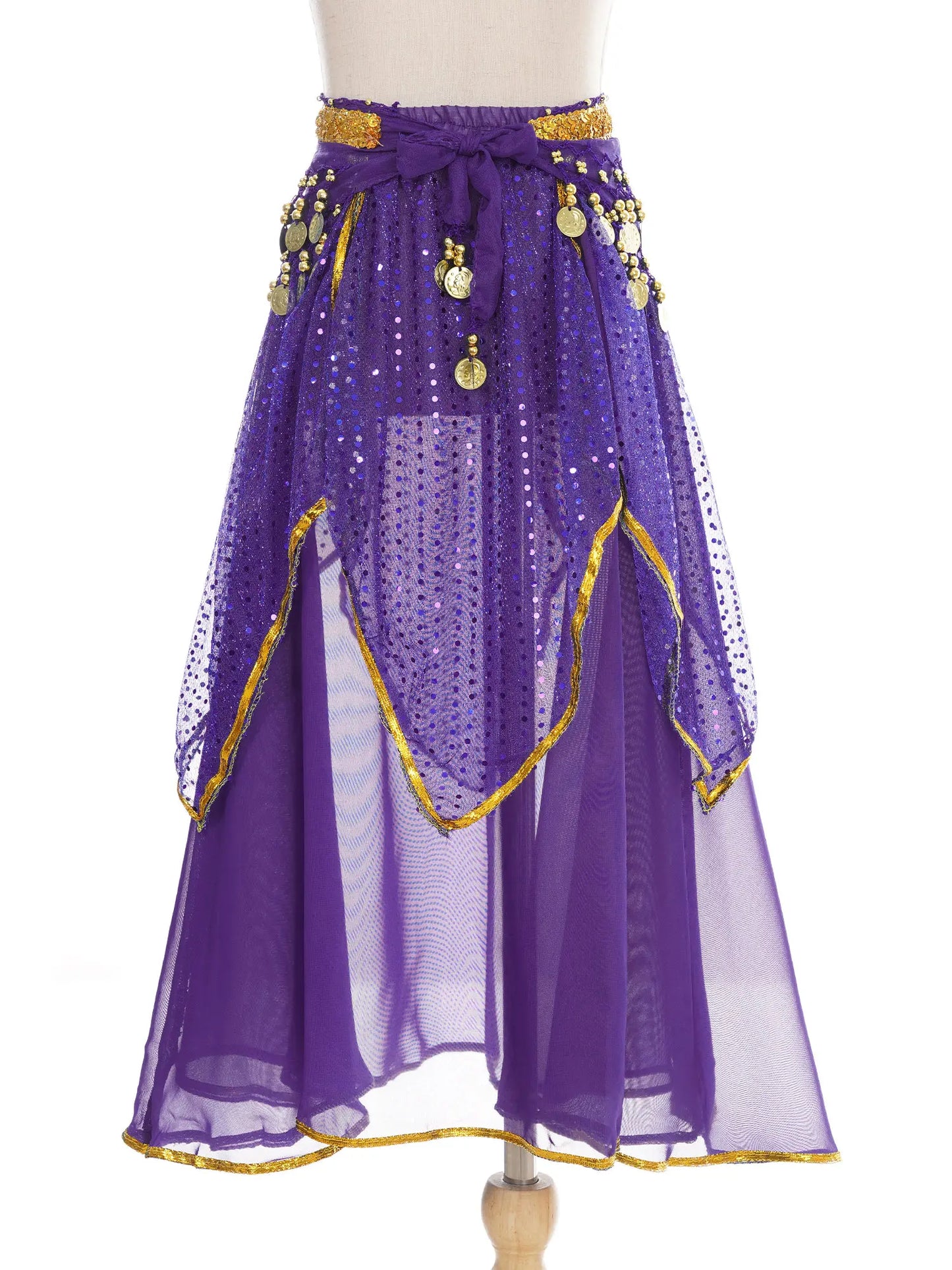 Girls Sequined Belly Dance Skirt with Beads & Coins