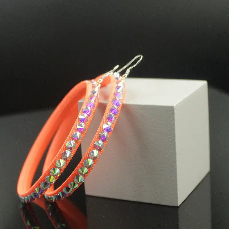 Colorful Rhinestone Hoop Earrings – Sparkle as You Twirl! 🌈✨