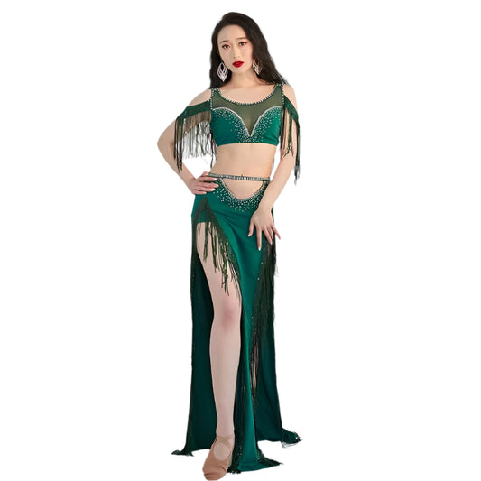 Short Sleeves Top + Long Skirt 2-Piece Belly Dance Performance Set