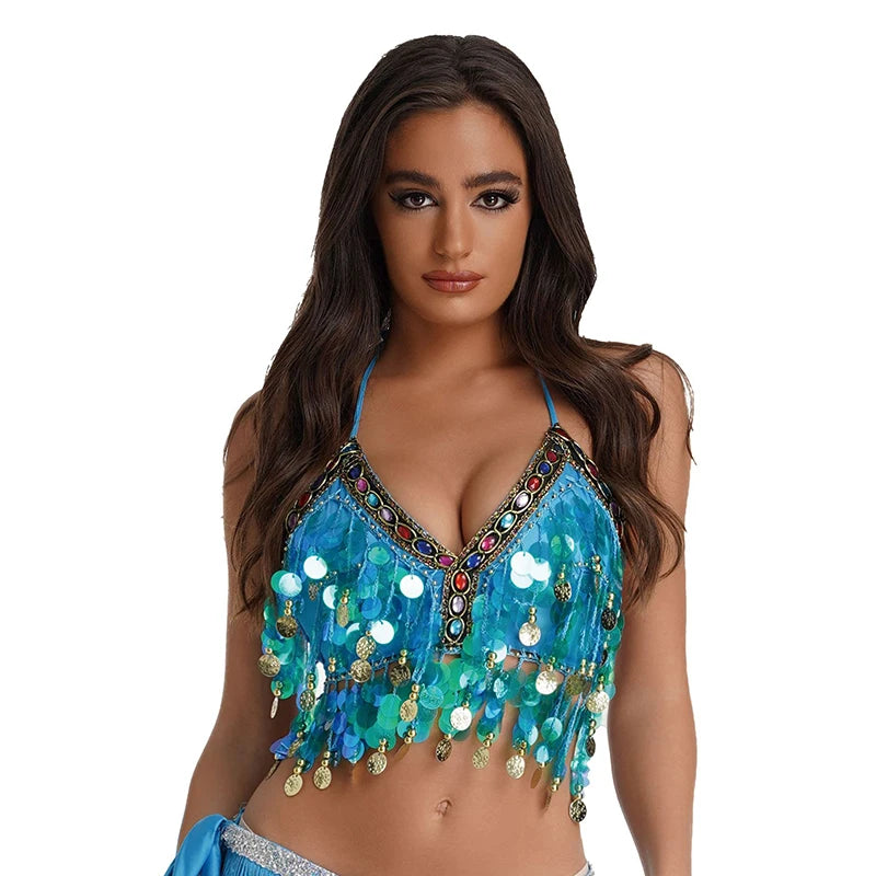 Adjustable Sequin Belly Dance Bra Top