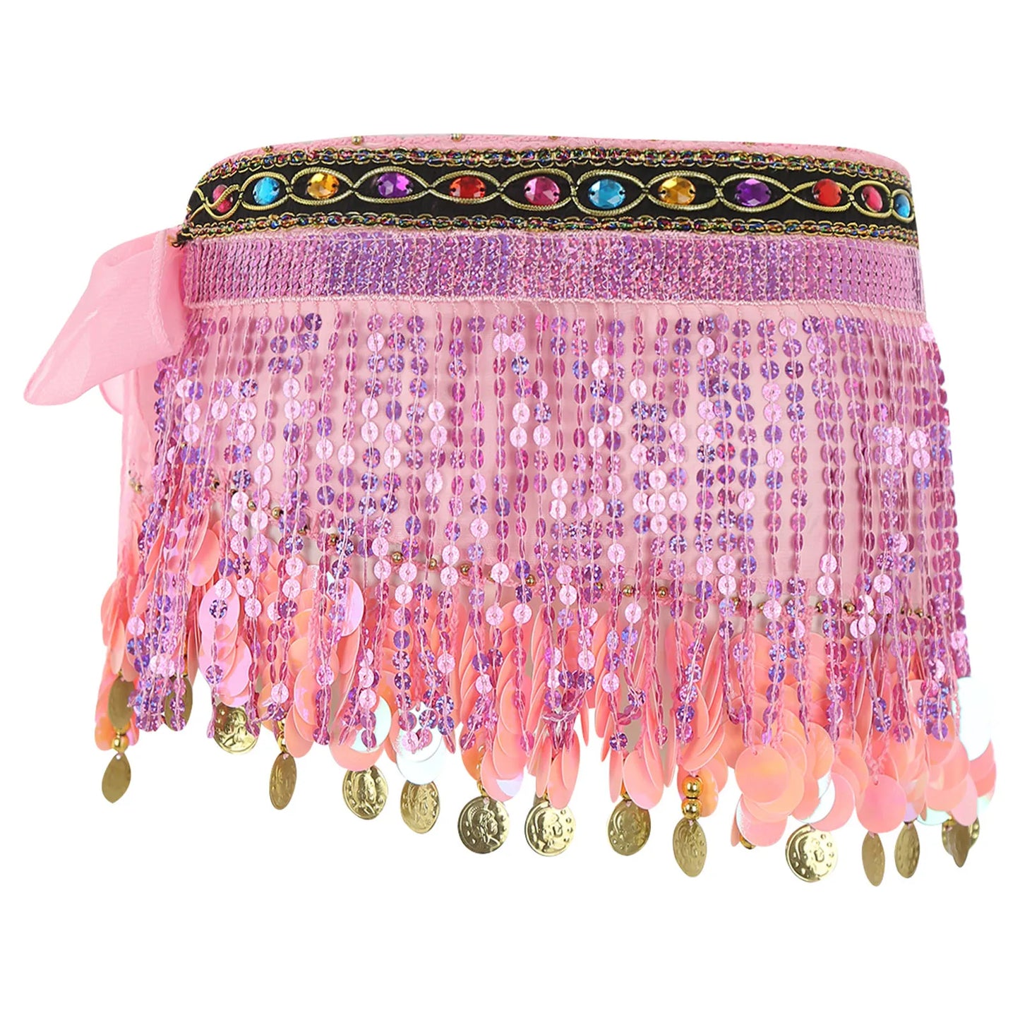 Women's Belly Dance Hip Scarf – Sequin Tassel Lace-Up Skirt for Cha-Cha & Tango