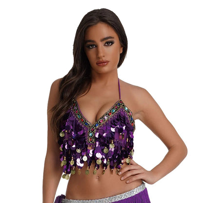 Adjustable Sequin Belly Dance Bra Top