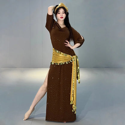 Cotton Baladi/ Saidi Belly Dance Dress – Graceful Elegance with Iridescent Sparkle! 💃✨