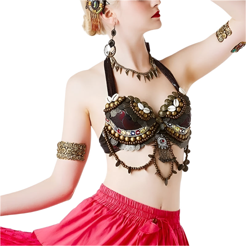 Hand-Beaded Tribal Bra