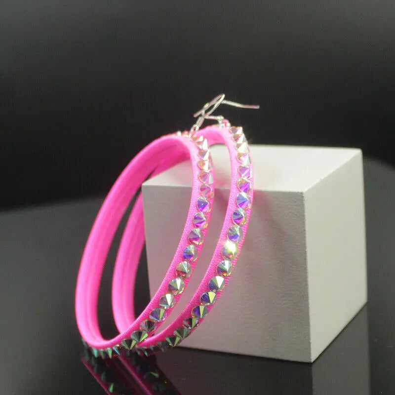 Colorful Rhinestone Hoop Earrings – Sparkle as You Twirl! 🌈✨