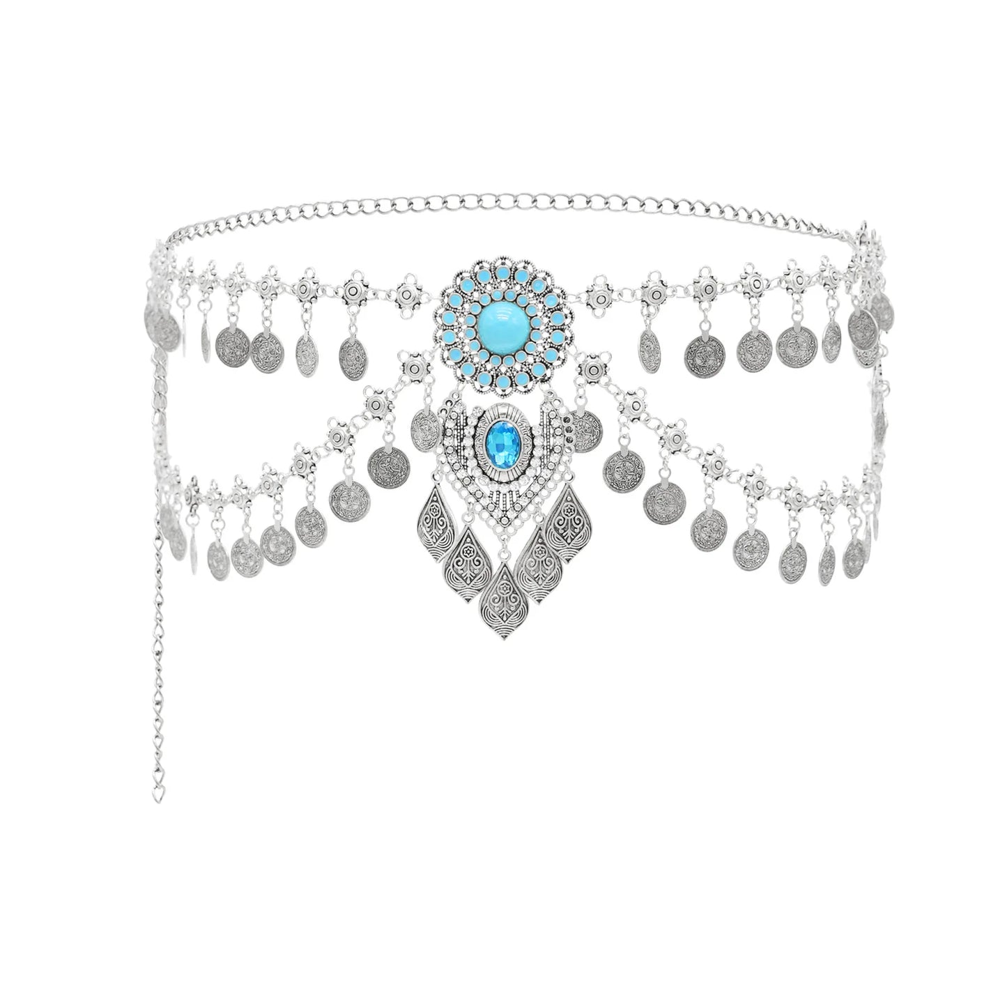 Bohemian Coin Tassels Faux Turquoise Belly Chain